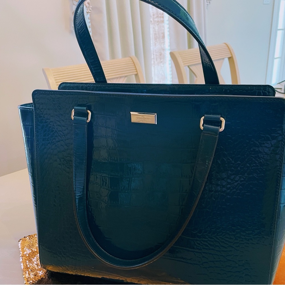Croc-Embossed Structured Tote in Teal